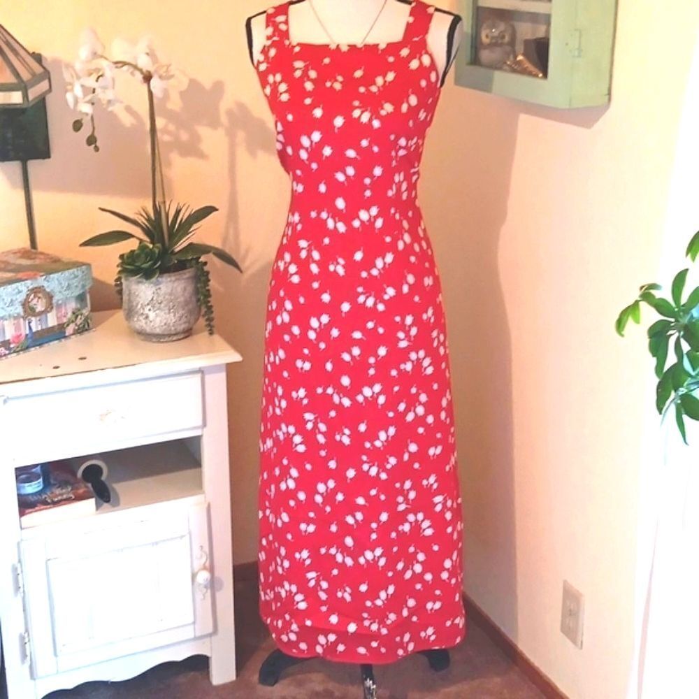 Liz Claiborne RED Tulip Maxi Dress. Y2K.
